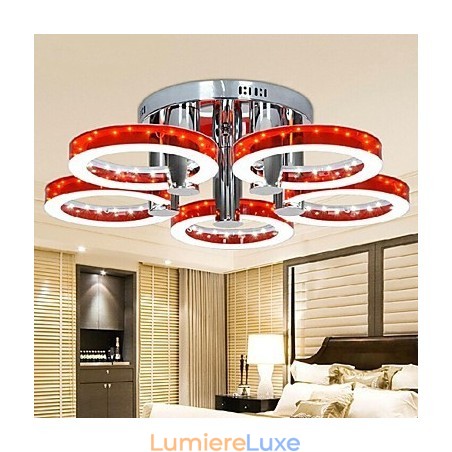 Lustre moderne en acrylique rouge à 5 lumières (finition chromée) Lustre moderne en acrylique rouge à 5 lumières (finition chromée)