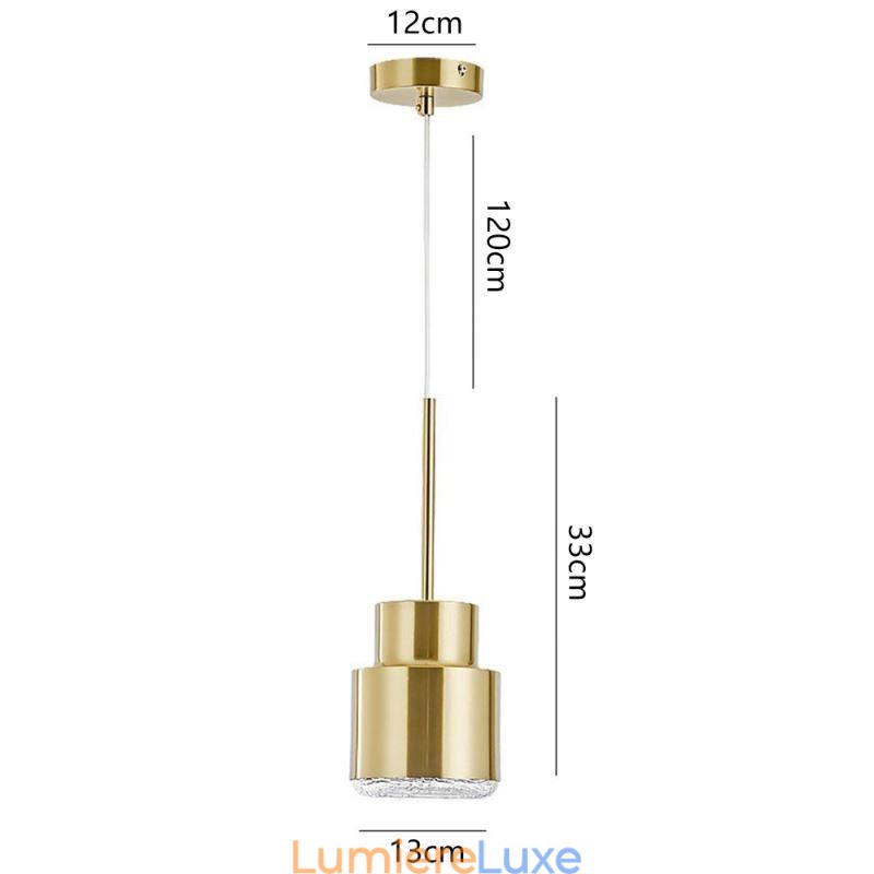 Suspension en verre postmoderne, lampe cylindrique dorée, éclairage lumineux