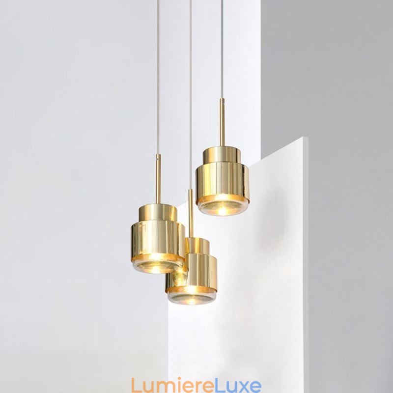 Suspension en verre postmoderne, lampe cylindrique dorée, éclairage lumineux
