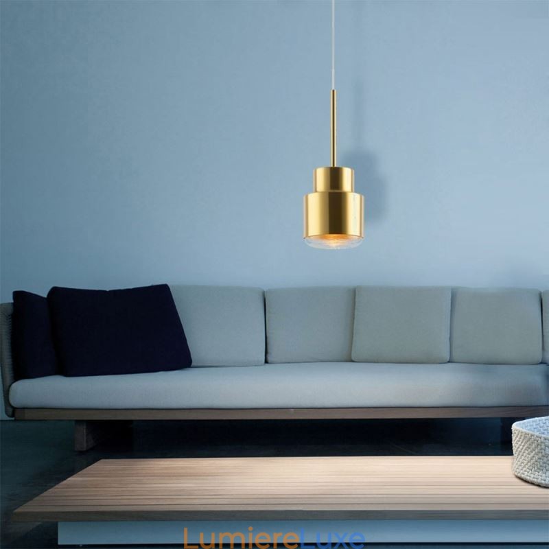 Suspension en verre postmoderne, lampe cylindrique dorée, éclairage lumineux
