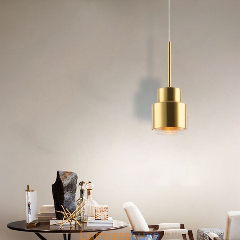 Suspension en verre postmoderne, lampe cylindrique dorée, éclairage lumineux