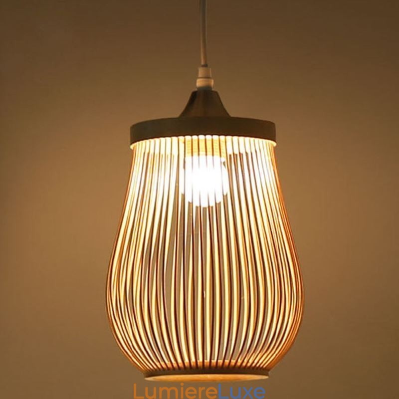 Suspension cage creuse en bambou moderne
