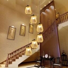 Suspension cage creuse en bambou moderne