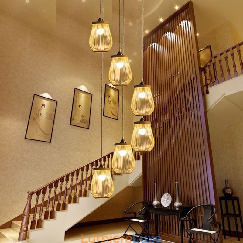Suspension cage creuse en bambou moderne