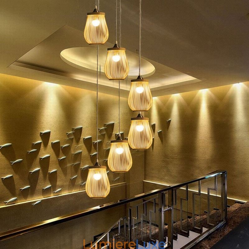 Suspension cage creuse en bambou moderne