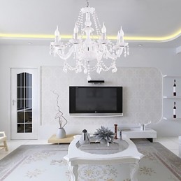 Lustre en cristal blanc moderne à 8 lumières