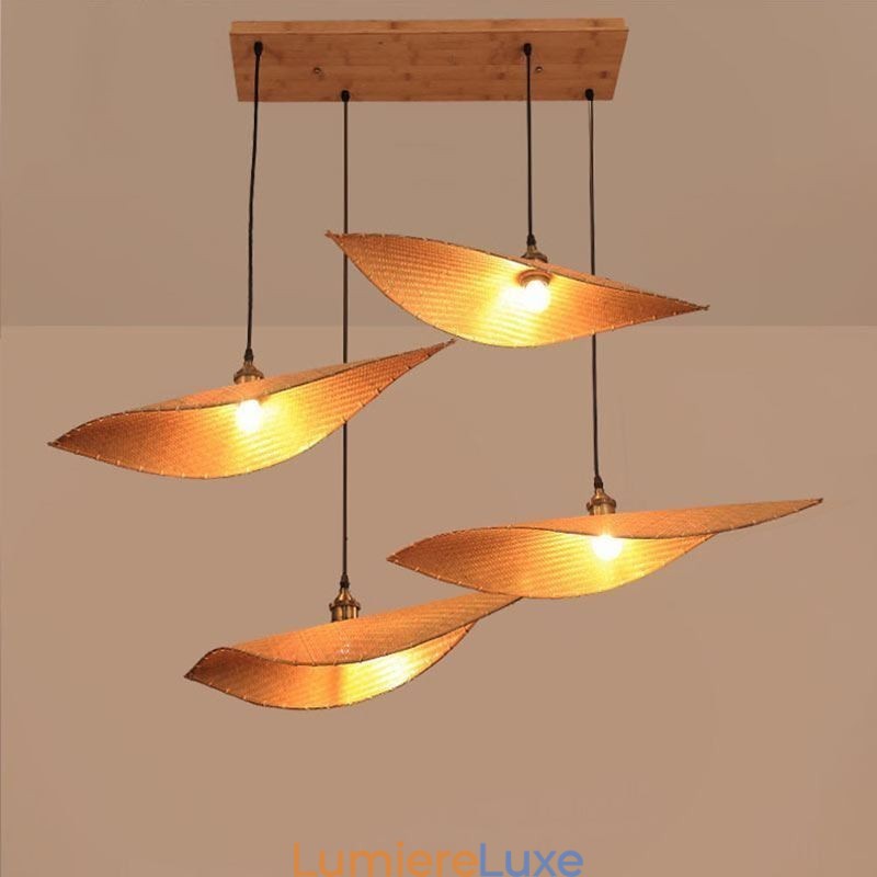 Suspension créative en forme de feuille, suspension contemporaine en bambou, éclairage de salon de thé