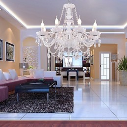 Lustre en cristal blanc moderne à 8 lumières