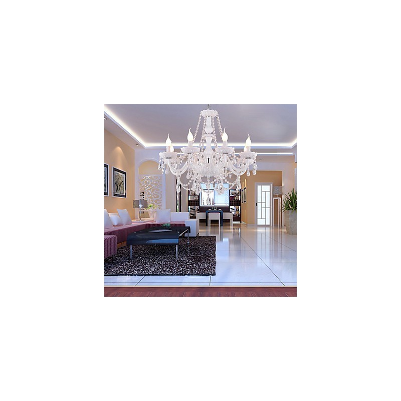Lustre en cristal blanc moderne à 8 lumières