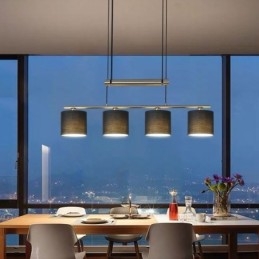 Suspension moderne à 4 lumières avec abat-jour en tissu et hauteur réglable