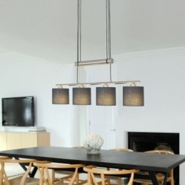 Suspension moderne à 4 lumières avec abat-jour en tissu et hauteur réglable