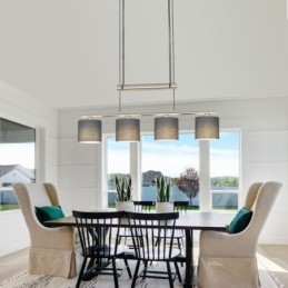 Suspension moderne à 4 lumières avec abat-jour en tissu et hauteur réglable
