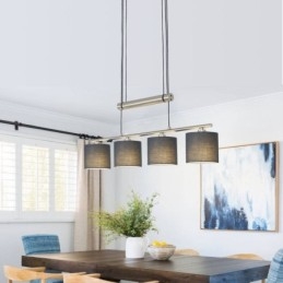Suspension moderne à 4 lumières avec abat-jour en tissu et hauteur réglable