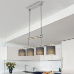 Suspension moderne à 4 lumières avec abat-jour en tissu et hauteur réglable