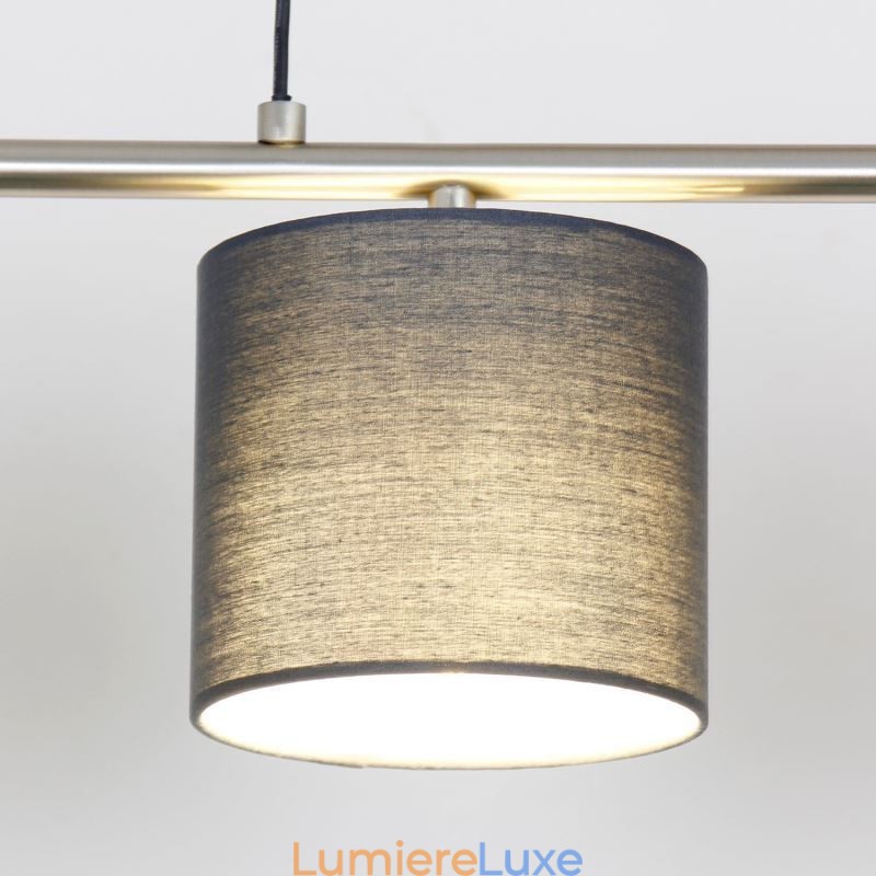 Suspension moderne à 4 lumières avec abat-jour en tissu et hauteur réglable