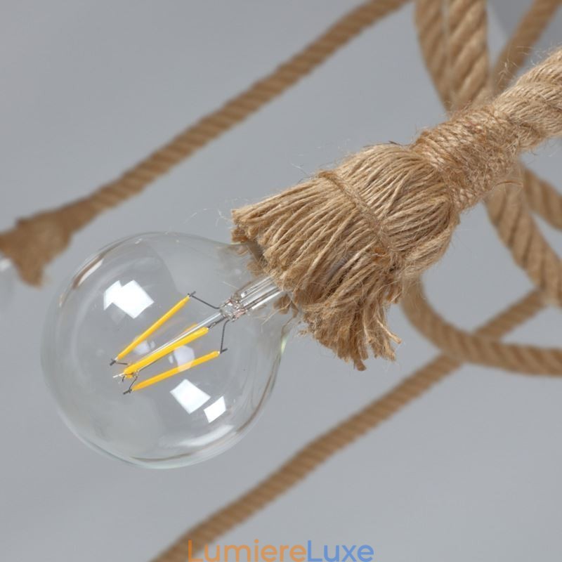 Lustre suspendu style rétro à 6 ou 10 têtes en corde de chanvre, plafonnier vintage