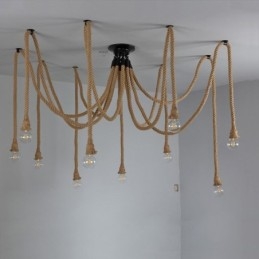 Lustre suspendu style rétro à 6 ou 10 têtes en corde de chanvre, plafonnier vintage