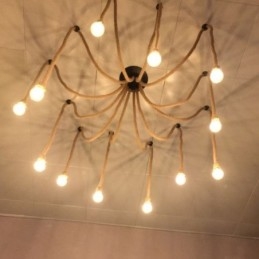 Lustre suspendu style rétro à 6 ou 10 têtes en corde de chanvre, plafonnier vintage