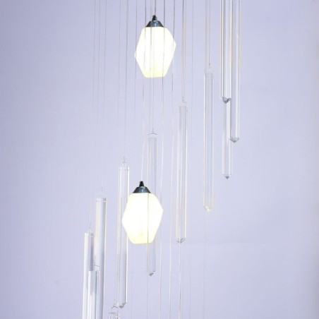 Suspension en grappe, grand lustre moderne en cristal pour escalier duplex Suspension en grappe, grand lustre moderne en cristal pour escalier duplex