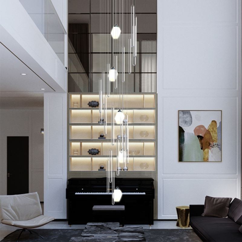 Suspension en grappe, grand lustre moderne en cristal pour escalier duplex