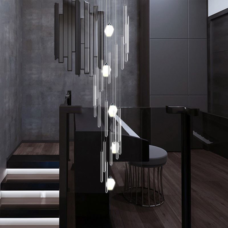 Suspension en grappe, grand lustre moderne en cristal pour escalier duplex