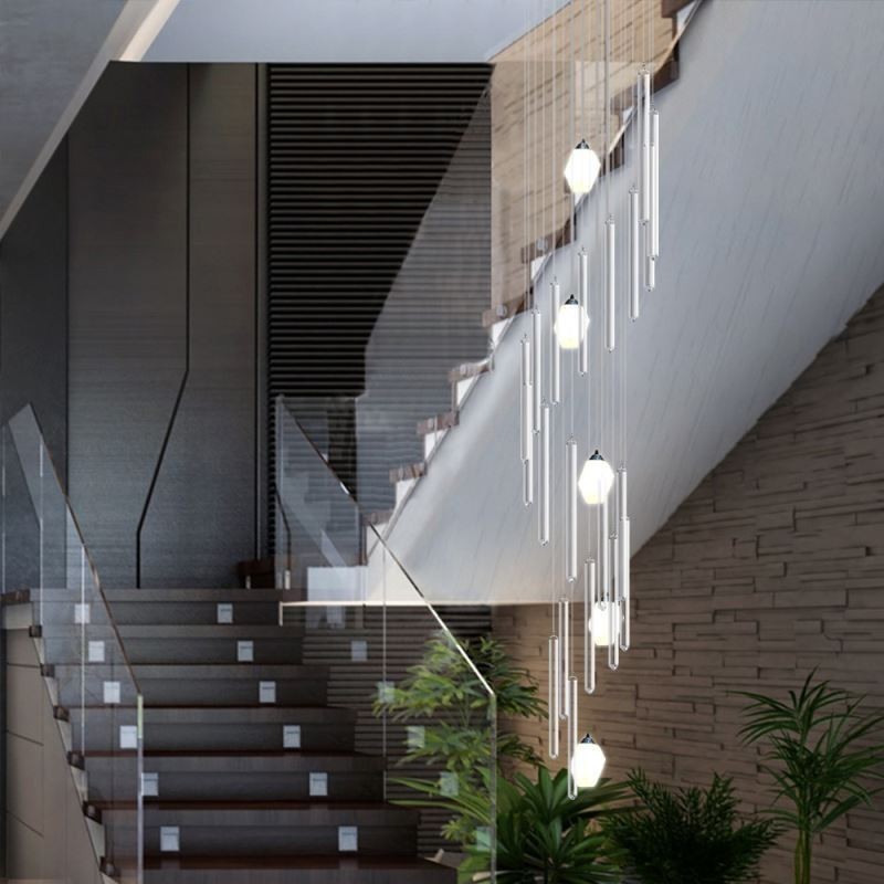 Suspension en grappe, grand lustre moderne en cristal pour escalier duplex