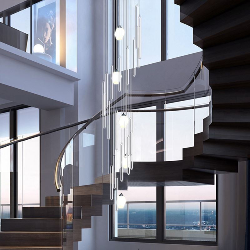 Suspension en grappe, grand lustre moderne en cristal pour escalier duplex