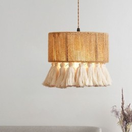 Suspension en corde de chanvre, décoration rétro, plafonnier, abat-jour à pampilles