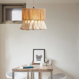 Suspension en corde de chanvre, décoration rétro, plafonnier, abat-jour à pampilles