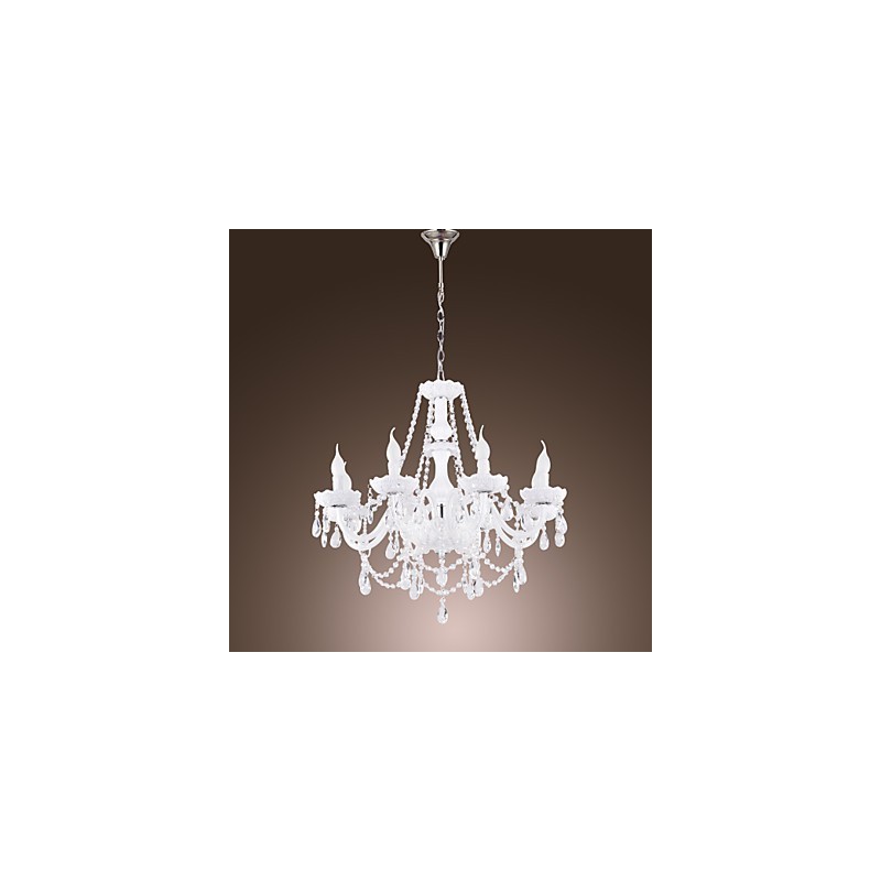 Lustre en cristal blanc moderne à 8 lumières