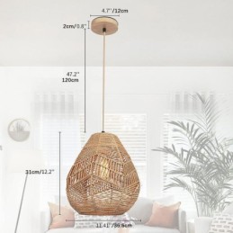 Plafonnier rétro nordique avec abat-jour en corde de papier naturel tissé à la main