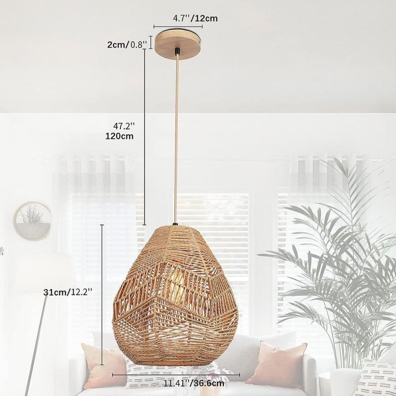 Plafonnier rétro nordique avec abat-jour en corde de papier naturel tissé à la main