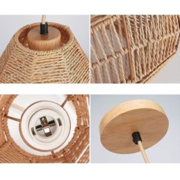 Plafonnier rétro nordique avec abat-jour en corde de papier naturel tissé à la main