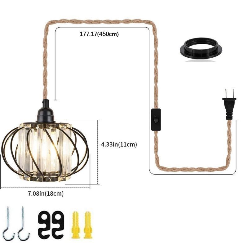 Plafonnier rétro country en corde de chanvre et fer, lampe de chevet avec prise