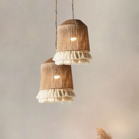 Suspension rustique style bohème avec pampilles en corde de chanvre Suspension rustique style bohème avec pampilles en corde de chanvre