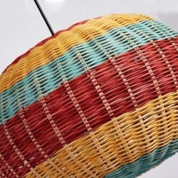 Suspension en bambou et rotin, abat-jour tissé à la main à rayures colorées, plafonnier