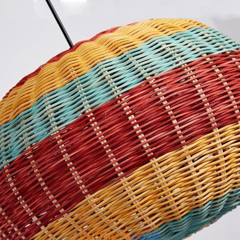 Suspension en bambou et rotin, abat-jour tissé à la main à rayures colorées, plafonnier