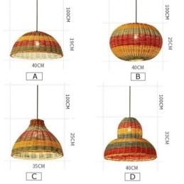 Suspension en bambou et rotin, abat-jour tissé à la main à rayures colorées, plafonnier
