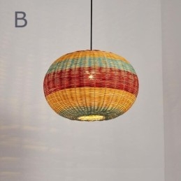Suspension en bambou et rotin, abat-jour tissé à la main à rayures colorées, plafonnier