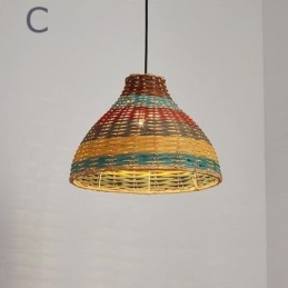 Suspension en bambou et rotin, abat-jour tissé à la main à rayures colorées, plafonnier