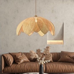 Suspension Lotus en rotin style café, style rétro, style art déco