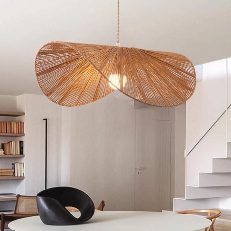 Suspension rétro créative Wabi Sabi avec chapeau de paille et corde de chanvre
