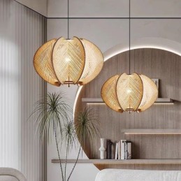 Suspension nordique rétro style Wabi Sabi, plafonnier en bois massif fait main