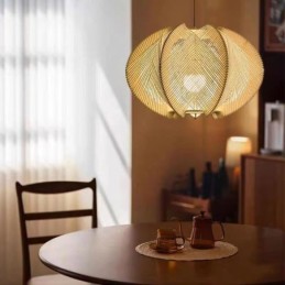 Suspension nordique rétro style Wabi Sabi, plafonnier en bois massif fait main