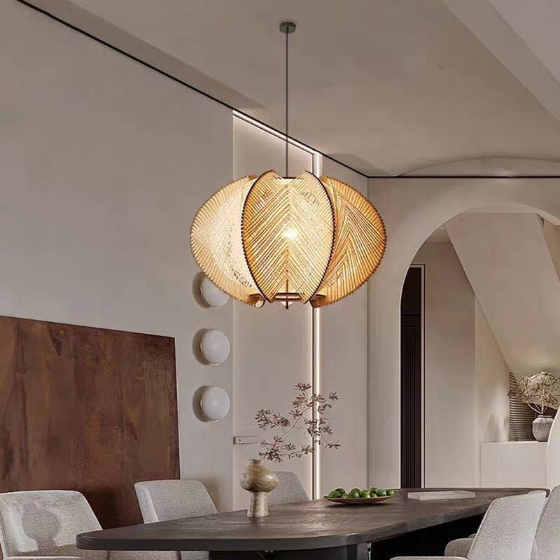 Suspension nordique rétro style Wabi Sabi, plafonnier en bois massif fait main