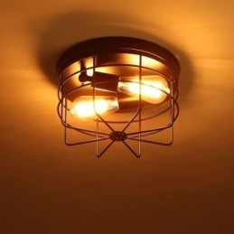 Plafonnier industriel en métal à cage, luminaire encastré rustique