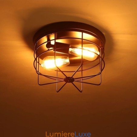 Plafonnier industriel en métal à cage, luminaire encastré rustique Plafonnier industriel en métal à cage, luminaire encastré rustique