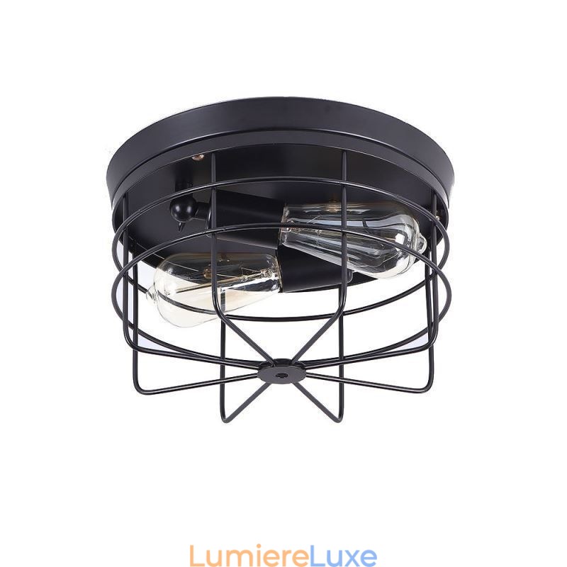 Plafonnier industriel en métal à cage, luminaire encastré rustique