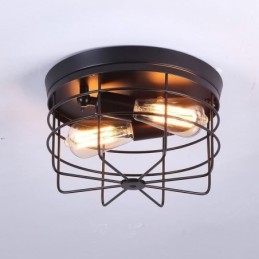 Plafonnier industriel en métal à cage, luminaire encastré rustique