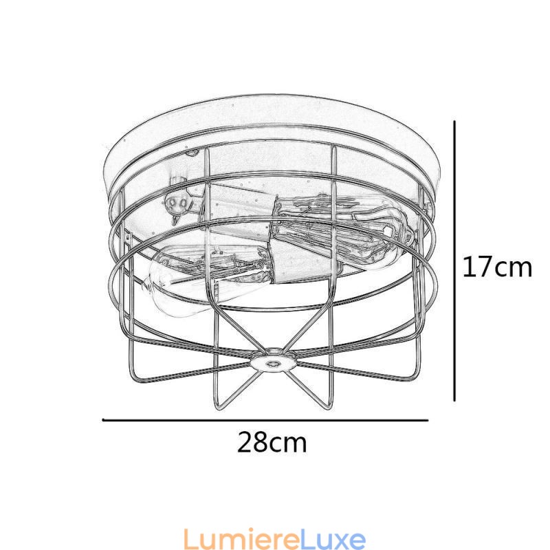 Plafonnier industriel en métal à cage, luminaire encastré rustique